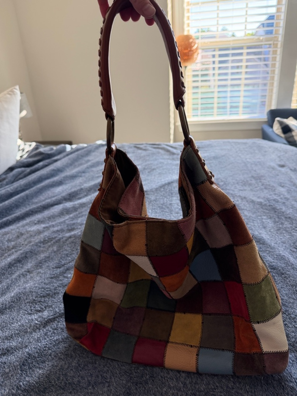 Lucky Brand Y2K vintage leather and suede multicolor patchwork hobo shoulder bag - Picture 8 of 11